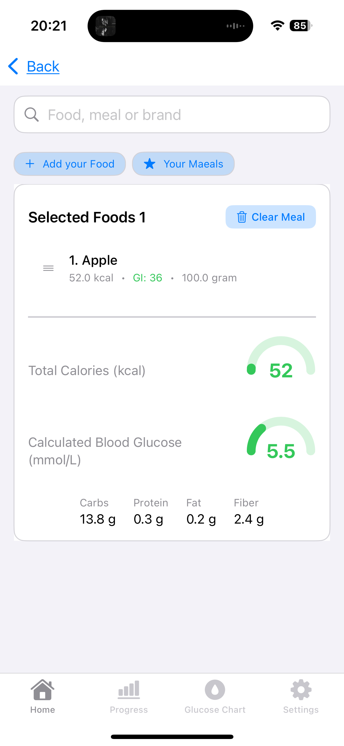 View calorie & glycemic impact