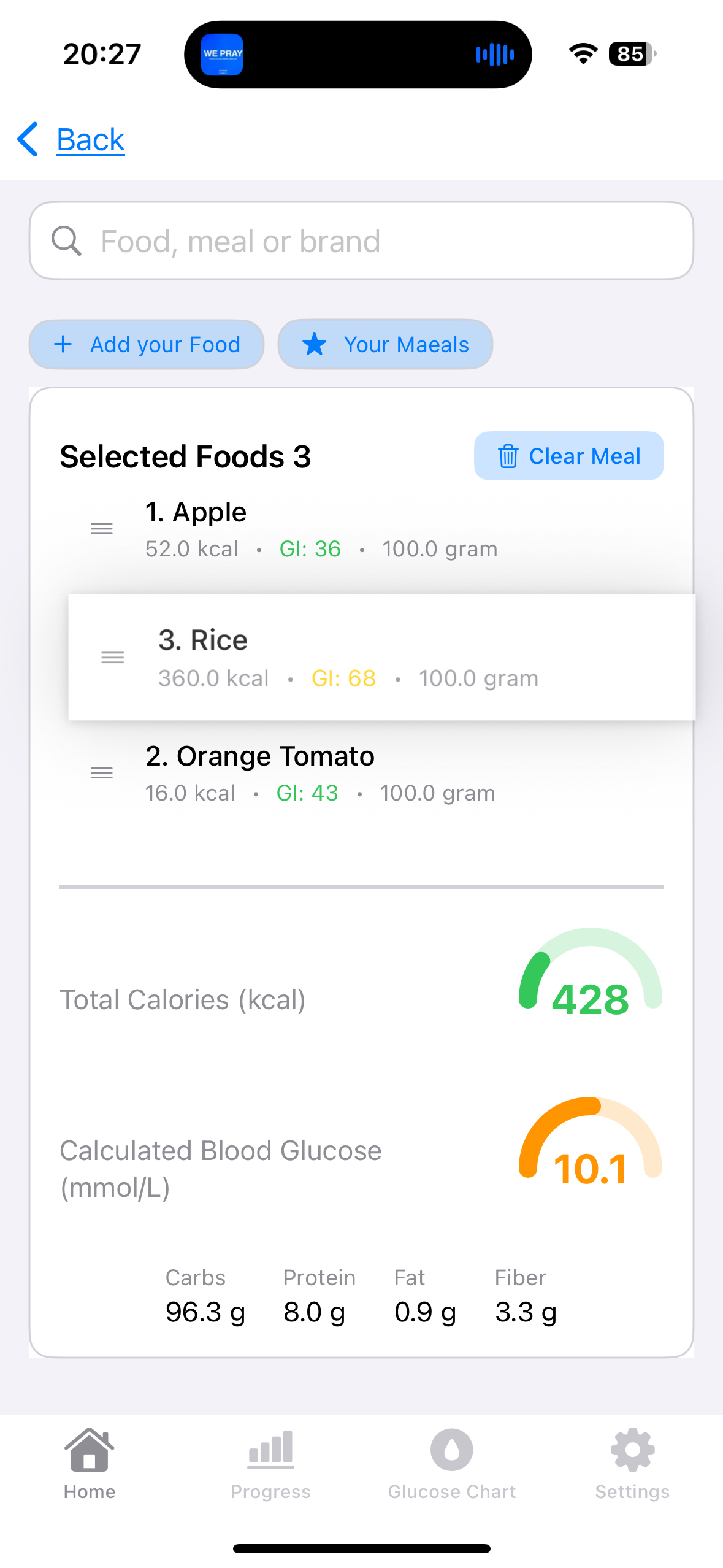 Adjust meal sequence