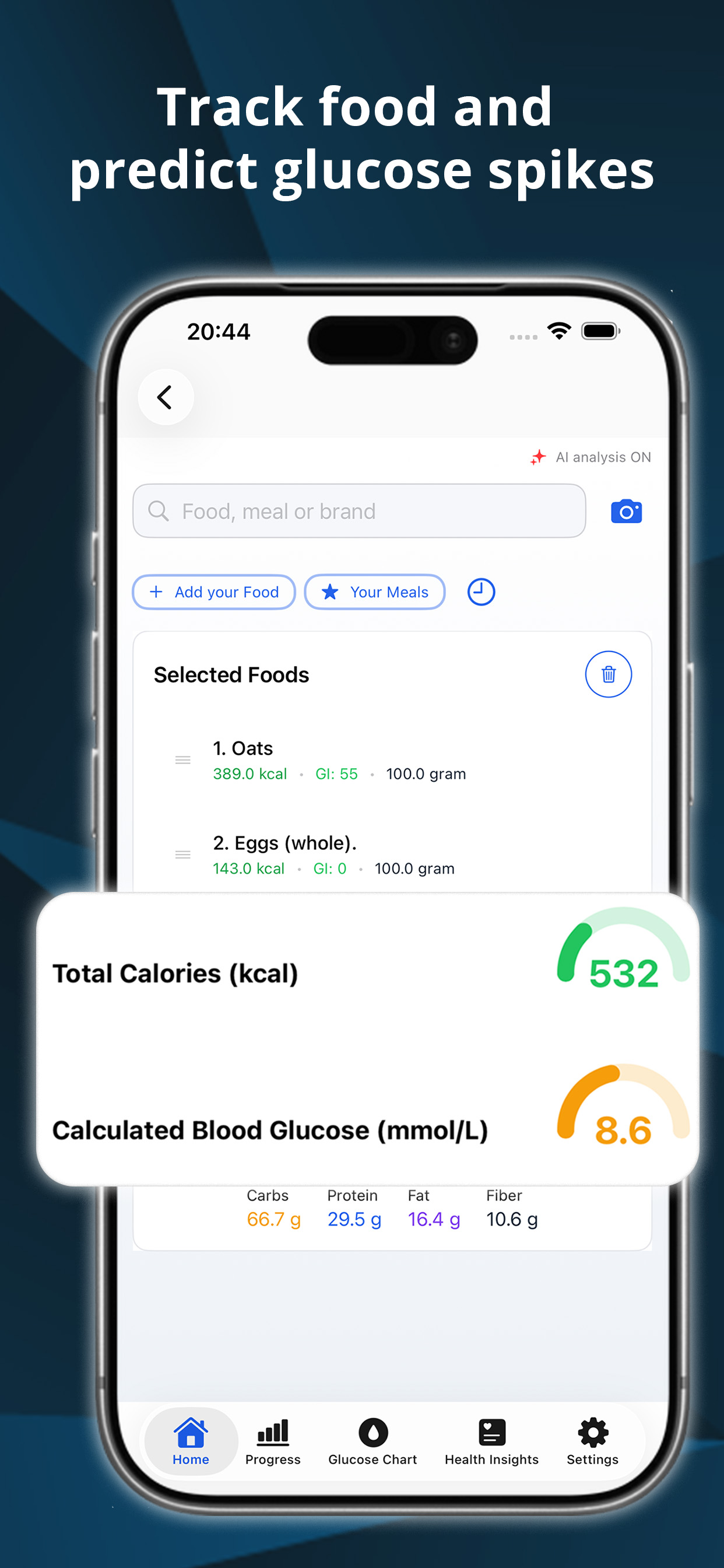 Calorita meal logging screen